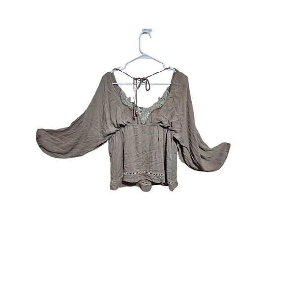 POL Peasant Blouse Womens Size Small Boho Top Split Open Balloon Sleeves (823) - Picture 3 of 6
